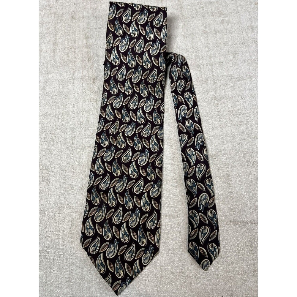 Vintage Christian Dior Dark Purple Blue Paisley Mens Tie 100 Silk